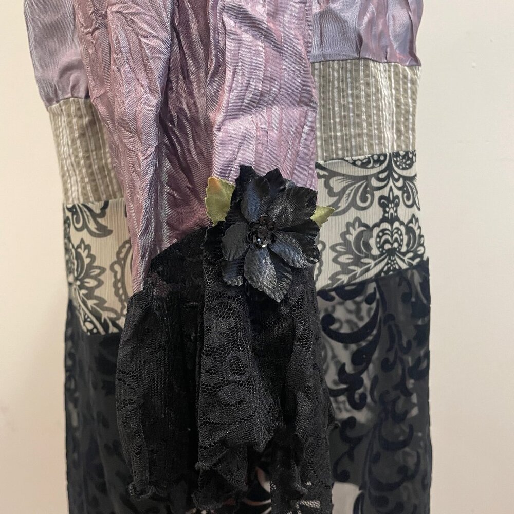 Lee Andersen Art to Wear Mixed Media Velvet Burnout Lace Trim Kimono Style Cardi - Picture 10 of 14